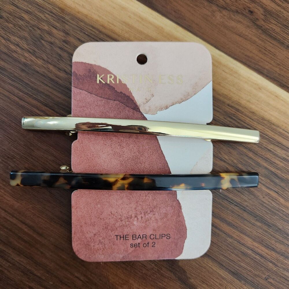 Kristin Ess The Bar Clips 2 Pack French Barrette Hair Clip Gold Tortoise Shell